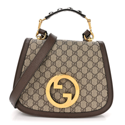 Gucci GG Supreme Monogram Textured Dollar Calfskin Web Medium Blondie Top Handle Shoulder Flap Bag Beige Ebony New Acero 1 of 13