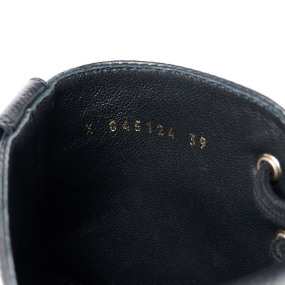Chanel Grained Calfskin Shiny Calfskin CC Lace Up Combat Boots 39 Black 9 of 10