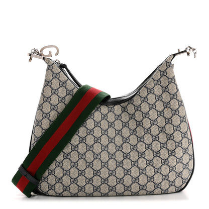 Gucci GG Supreme Monogram Textured Calfskin Web Small Attache Shoulder Bag Beige Blue 1 of 14