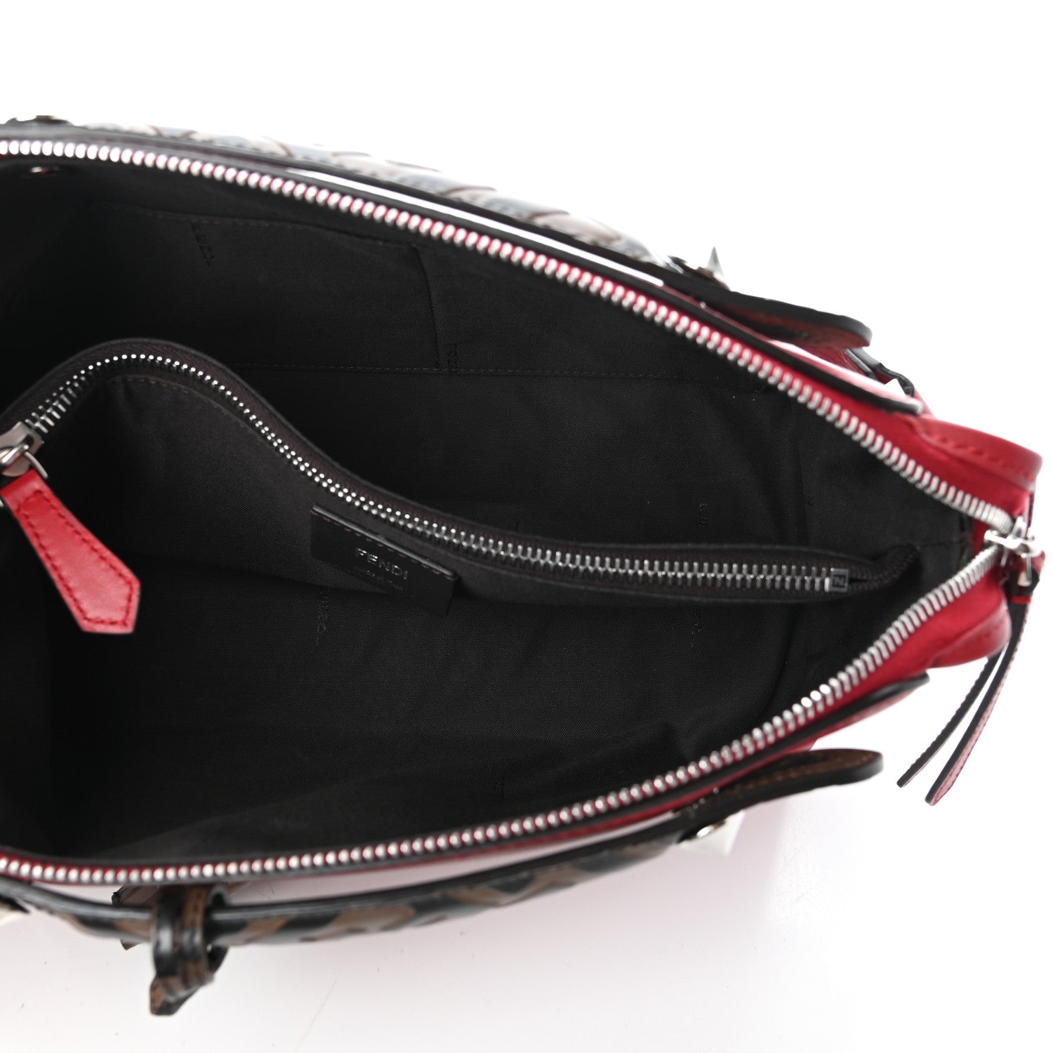 Fendi Vitello Dolce Bi-Color FF 1974 Embossed Medium By The Way Boston Bag Fragola Maya Black 5 of 9