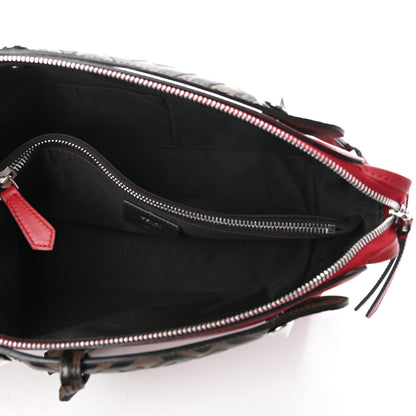 Fendi Vitello Dolce Bi-Color FF 1974 Embossed Medium By The Way Boston Bag Fragola Maya Black 5 of 9