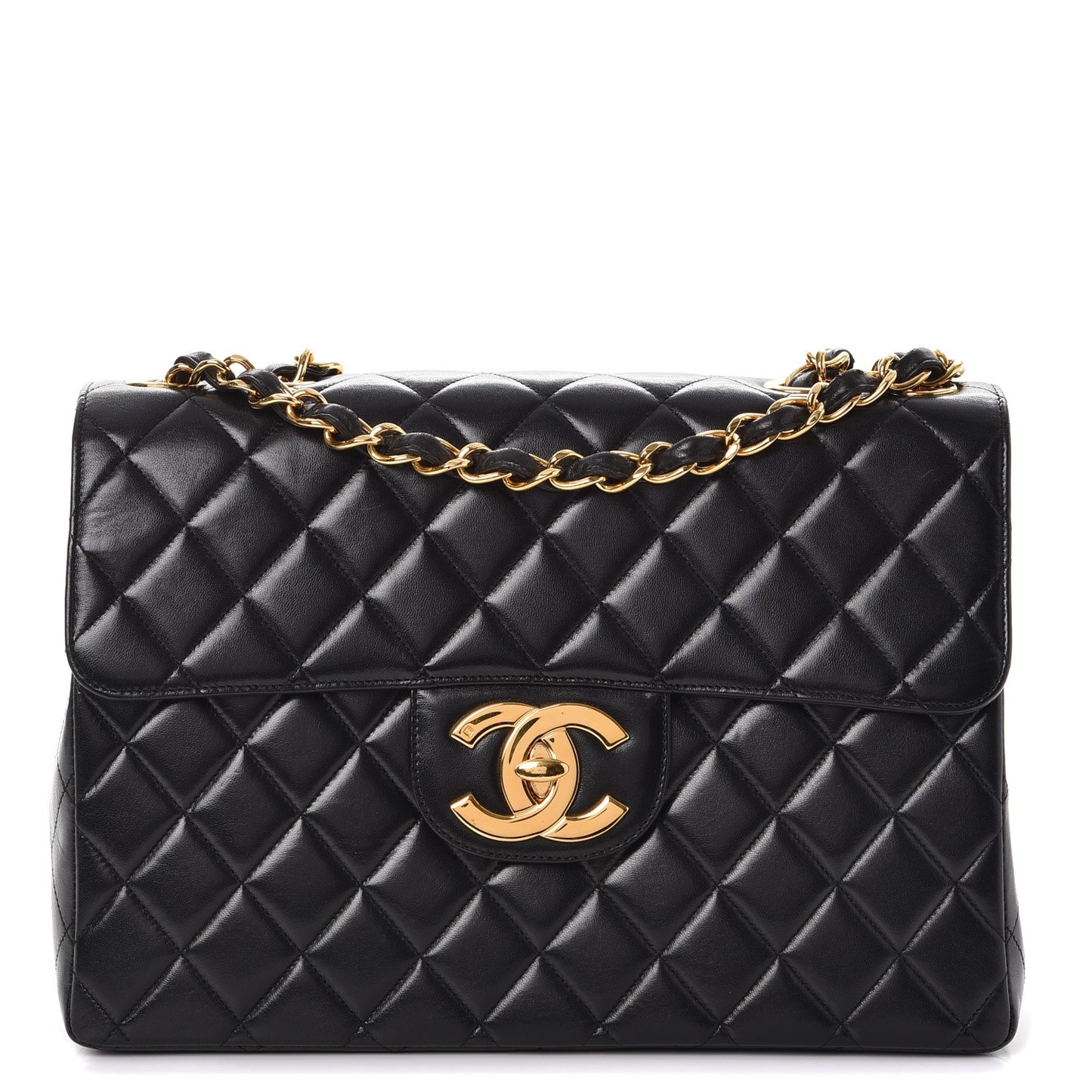 Lambskin Quilted XL Jumbo Single Flap Black