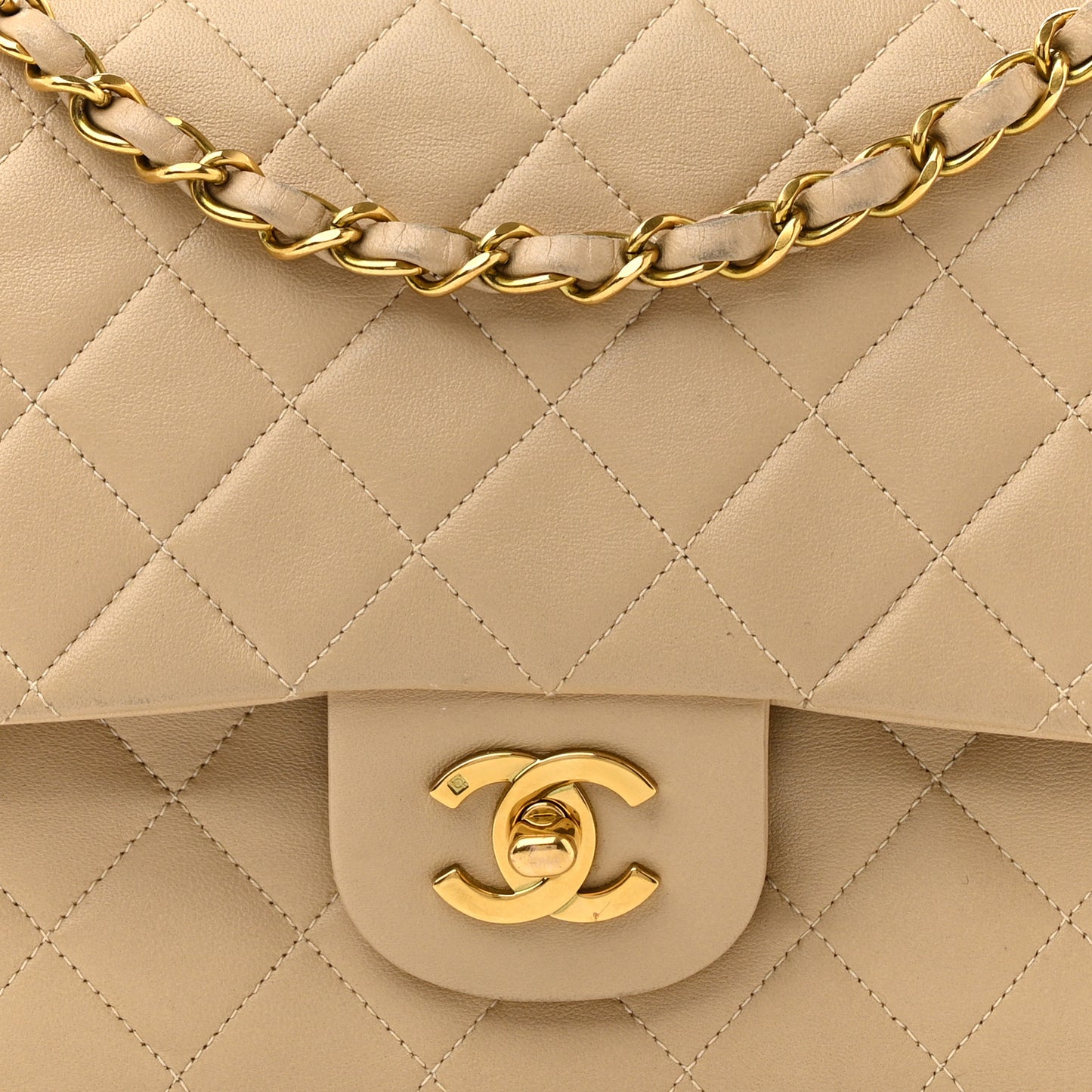 Lambskin Quilted Medium Double Flap Beige