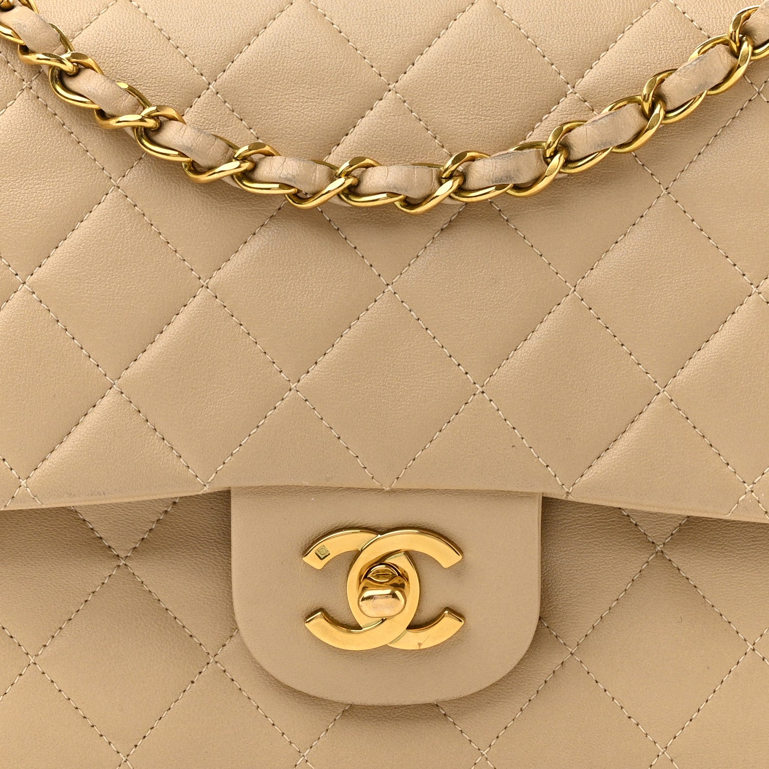 Chanel Lambskin Quilted Medium Double Flap Beige 8 of 15