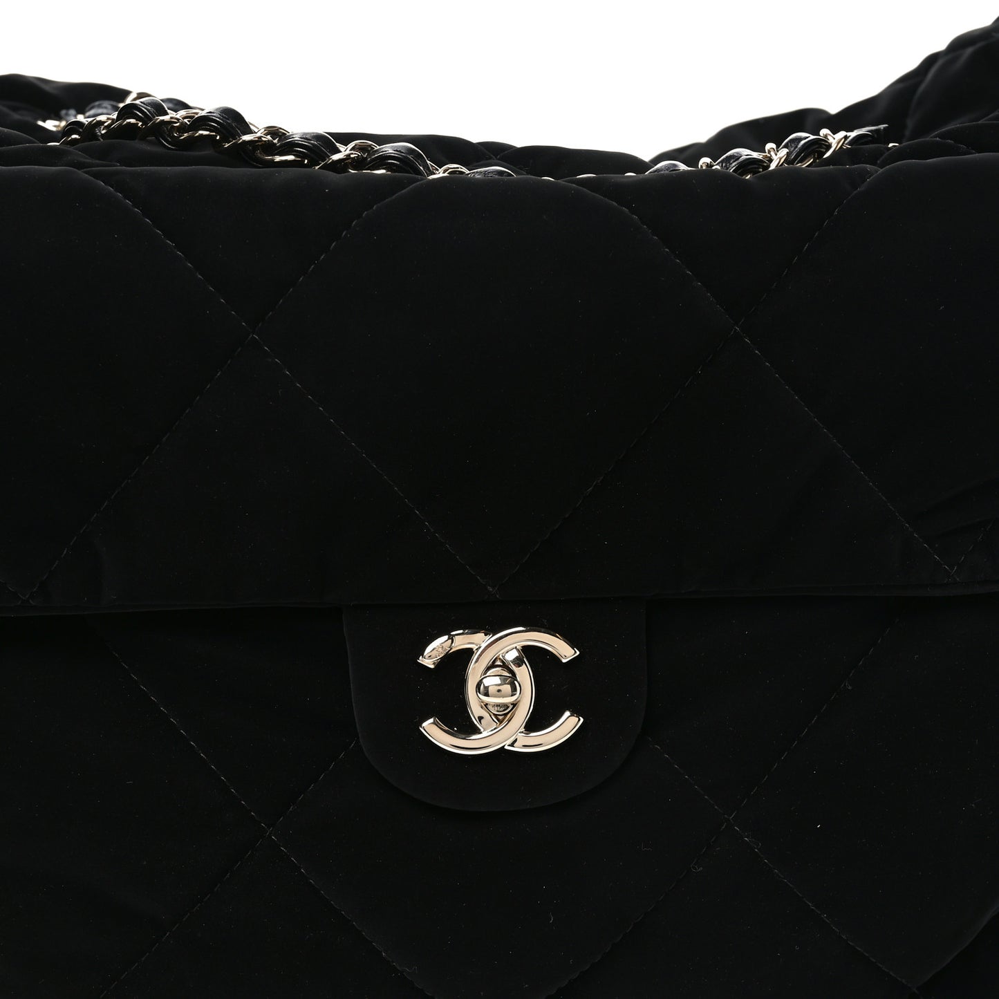 Nylon Velvet Effect Quilted Maxi Bowling Bag Black