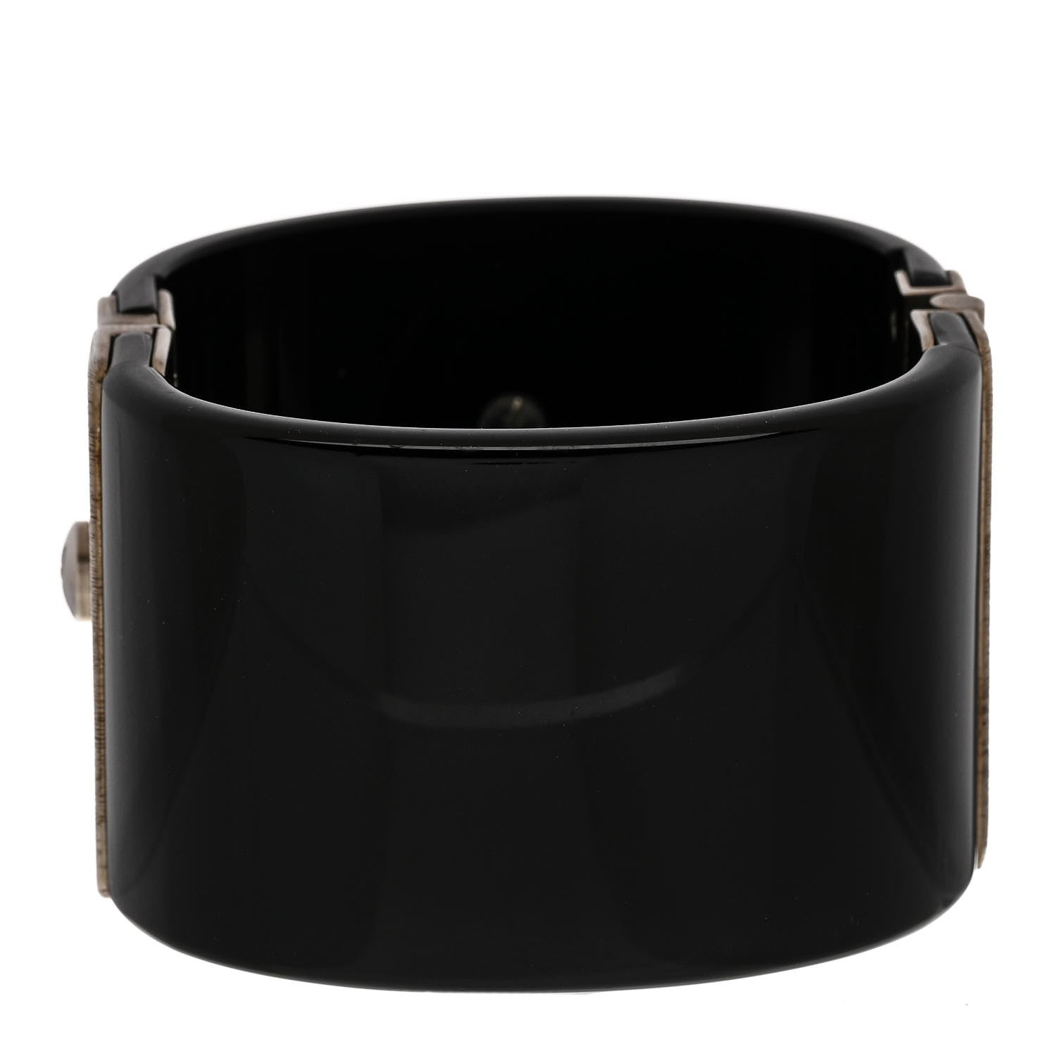 Chanel Resin Swarovski Baguette Crystal CC Shield Cuff Black 3 of 5