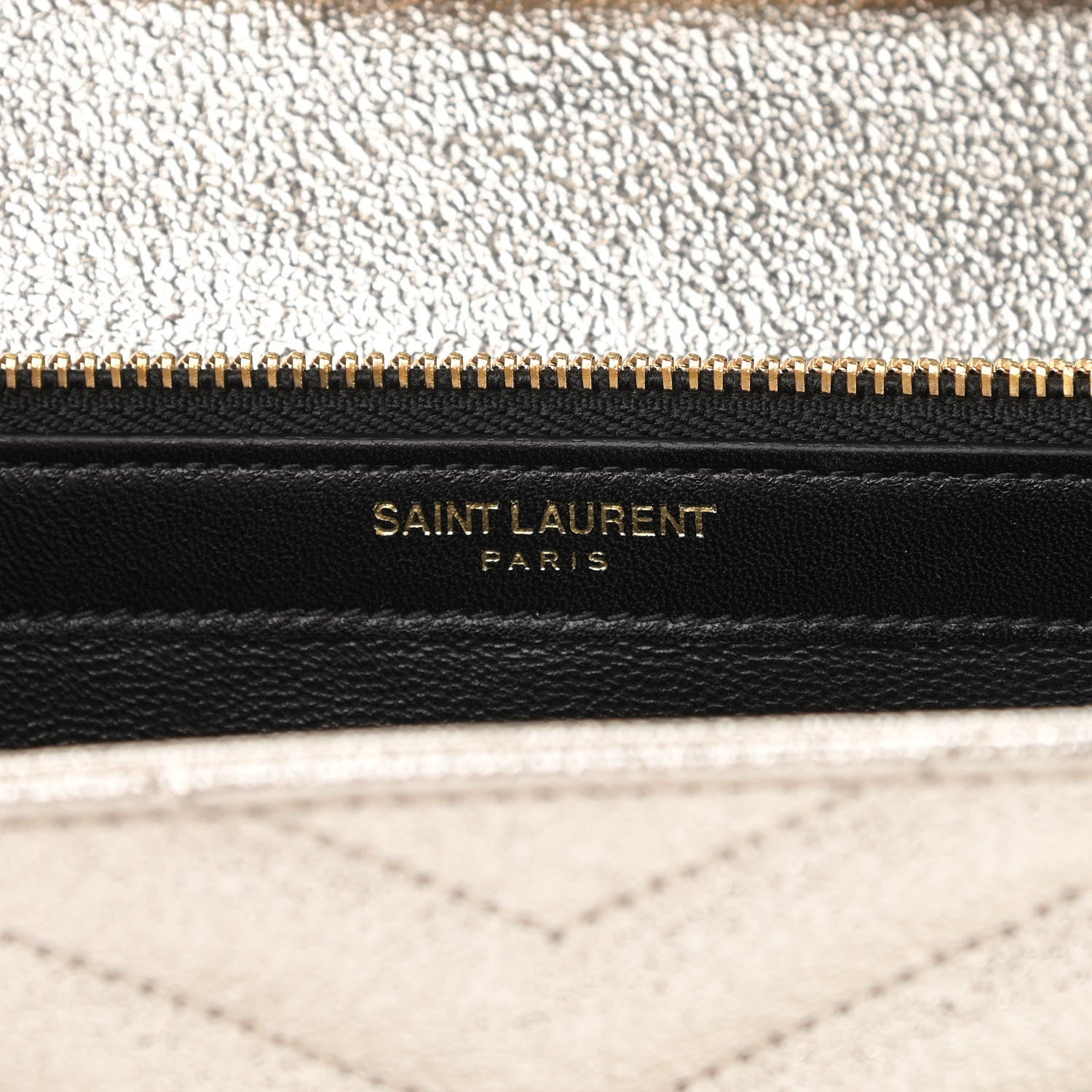 Saint Laurent Metallic Grain De Poudre Matelasse Chevron Monogram Chain Wallet Gold 6 of 15
