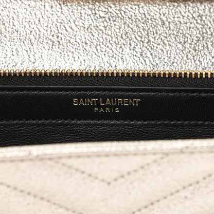 Saint Laurent Metallic Grain De Poudre Matelasse Chevron Monogram Chain Wallet Gold 6 of 15