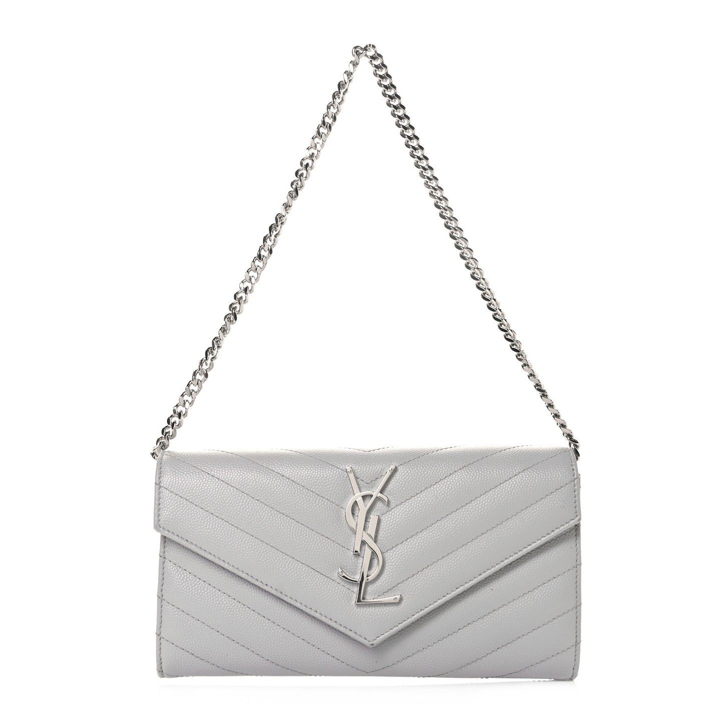 Grain De Poudre Matelasse Chevron Small Monogram Chain Wallet Light Grey