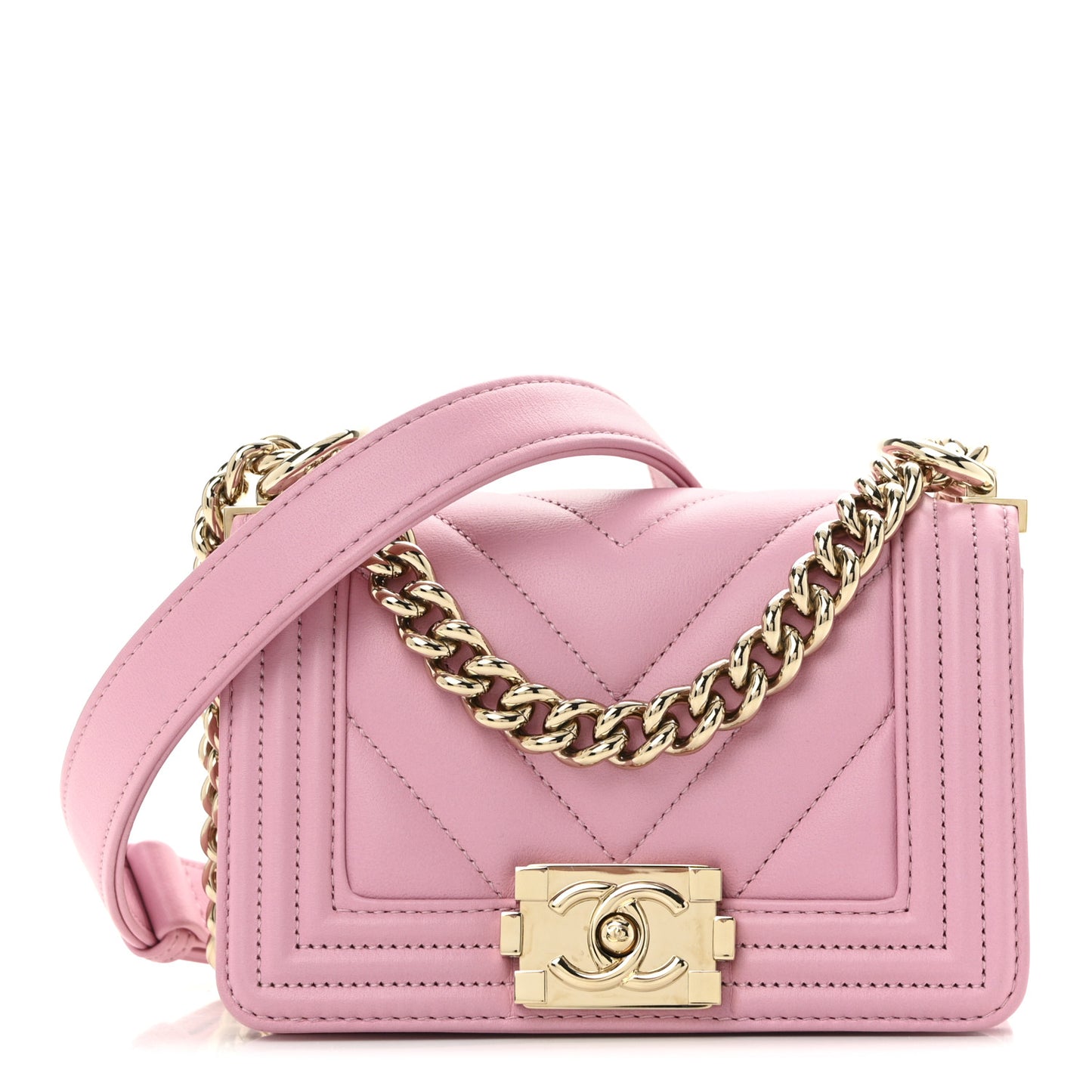 Caviar Chevron Quilted Mini Boy Flap Pink