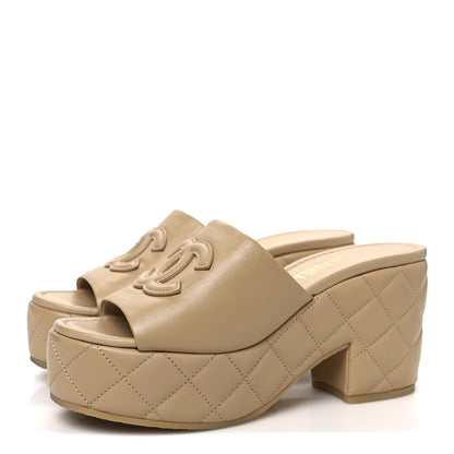 Chanel Lambskin Quilted CC Platform Mules 39 Beige 4 of 10