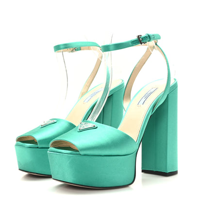 Prada Satin Metal Triangle Logo Ankle Strap 40/135mm Platform Sandals 38.5 Assenzio 3 of 7