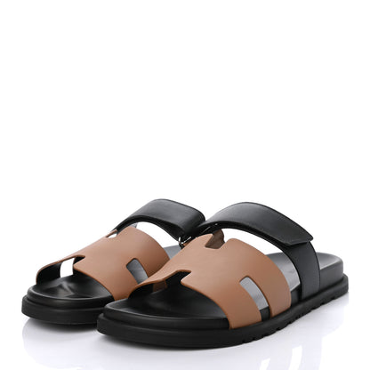 Hermes Calfskin Mens Chypre Sandals 43 Naturel Safari Black 3 of 10