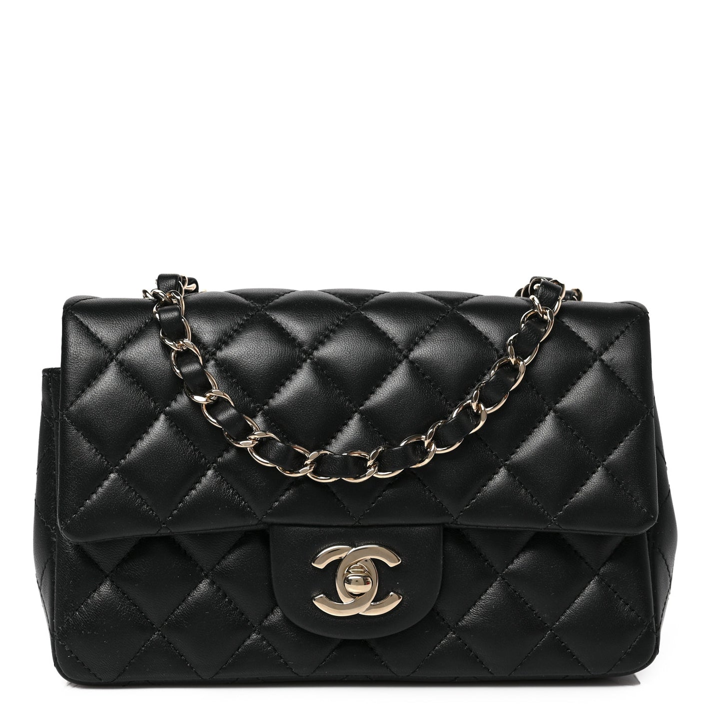 Lambskin Quilted Mini Rectangular Flap Black