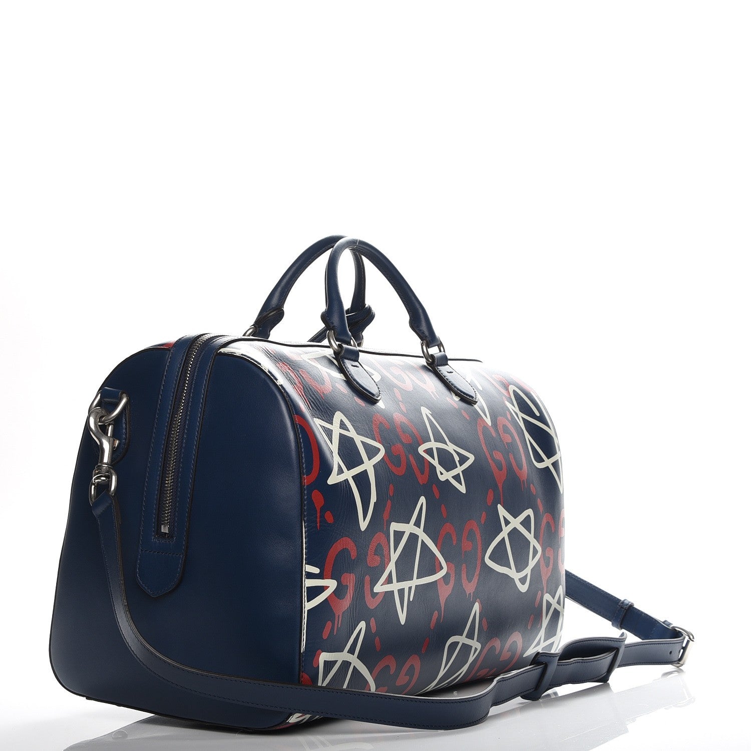 Gucci Calfskin GucciGhost Print Duffle Blue Agata Hibiscus Red 3 of 7