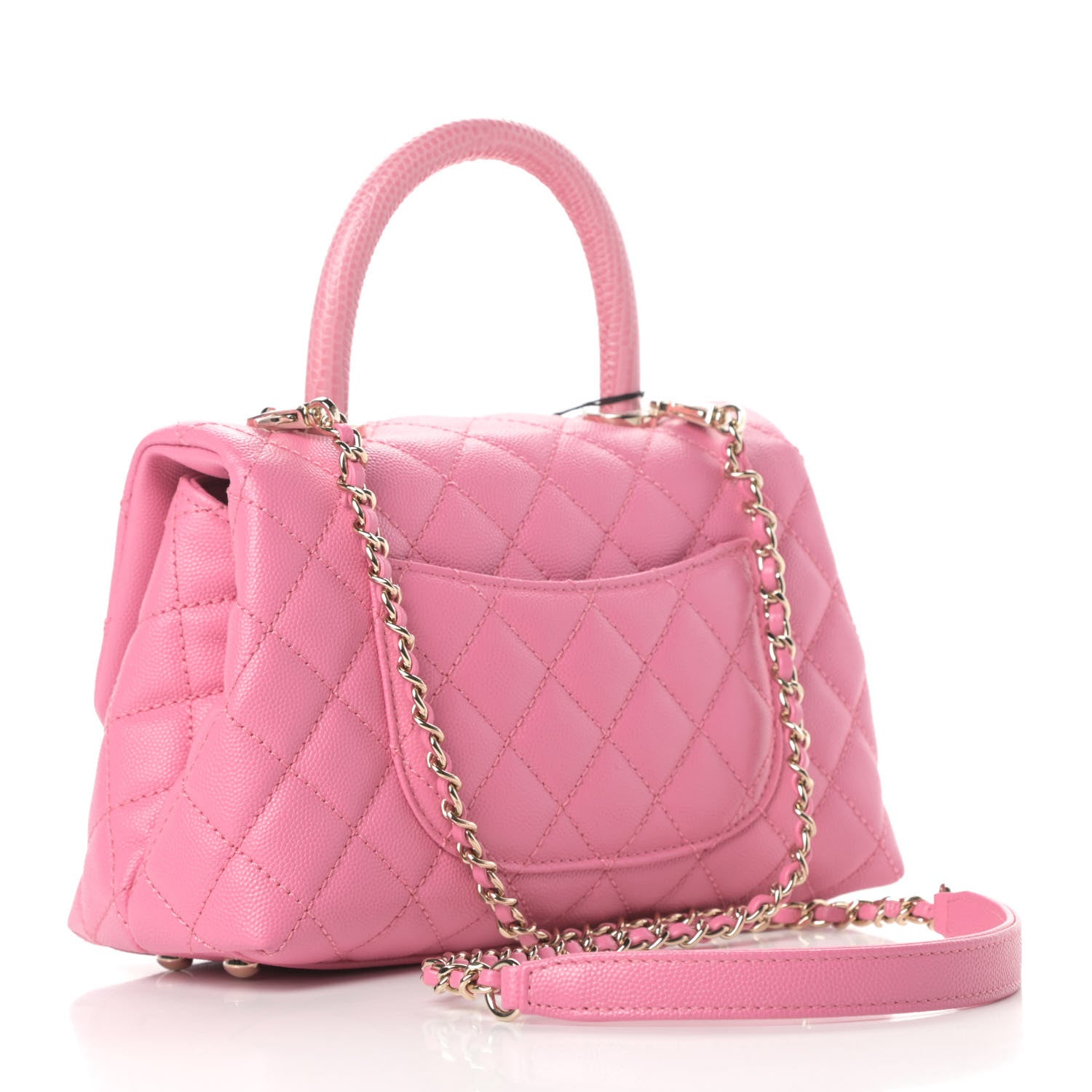 Chanel Caviar Lizard Embossed Quilted Mini Coco Handle Flap Pink 3 of 11