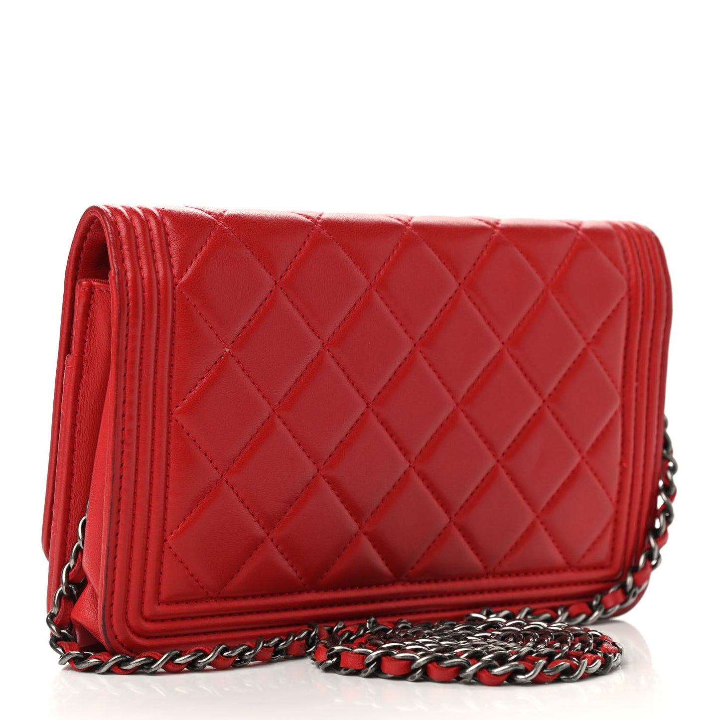 Lambskin Quilted Boy Wallet On Chain WOC Red