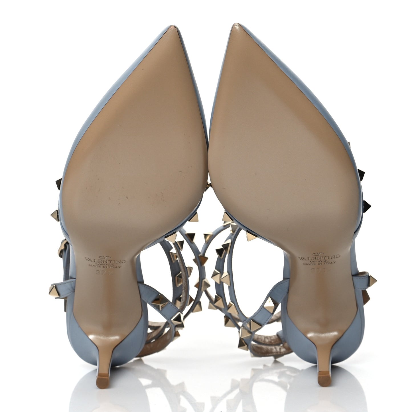 Calfskin Nappa Rockstud Ankle Strap 65mm Pumps 37.5 Water Sky
