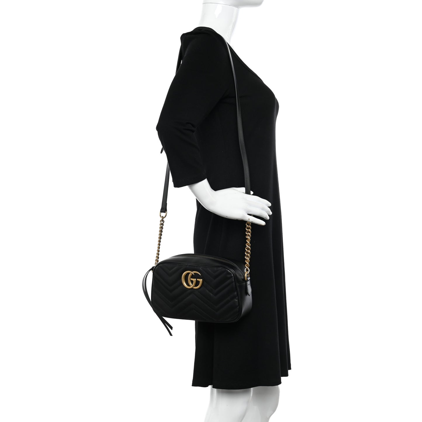 Calfskin Matelasse Small GG Marmont Chain Shoulder Bag Black