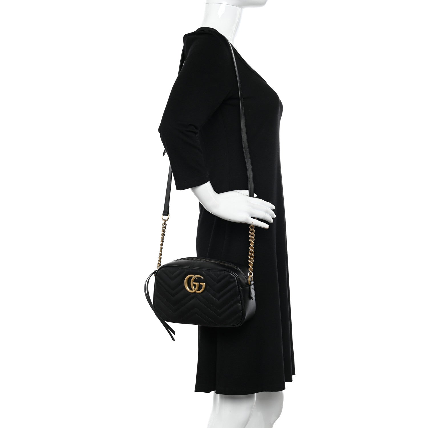 Gucci Calfskin Matelasse Small GG Marmont Chain Shoulder Bag Black 2 of 10