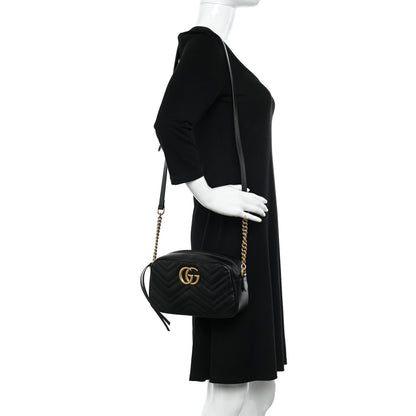 Gucci Calfskin Matelasse Small GG Marmont Chain Shoulder Bag Black 2 of 10