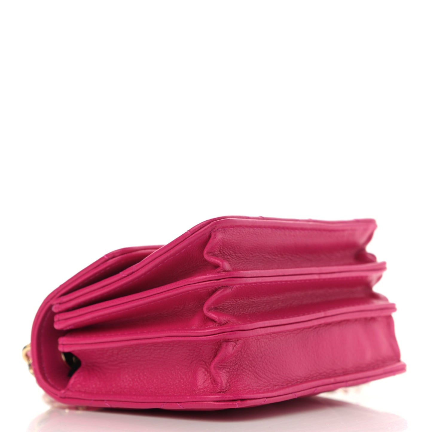 Lambskin Quilted Top Handle Flap Clutch With Chain Fuchsia