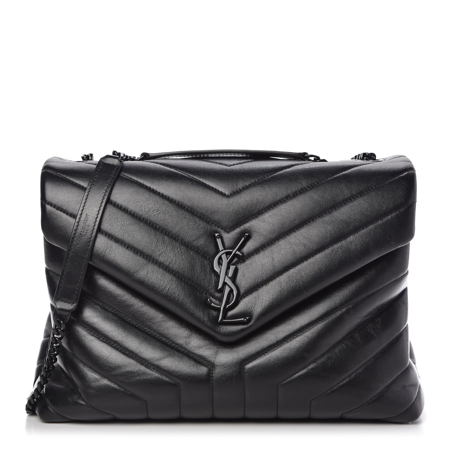 Calfskin Y Quilted Monogram Medium Loulou Chain Satchel Black