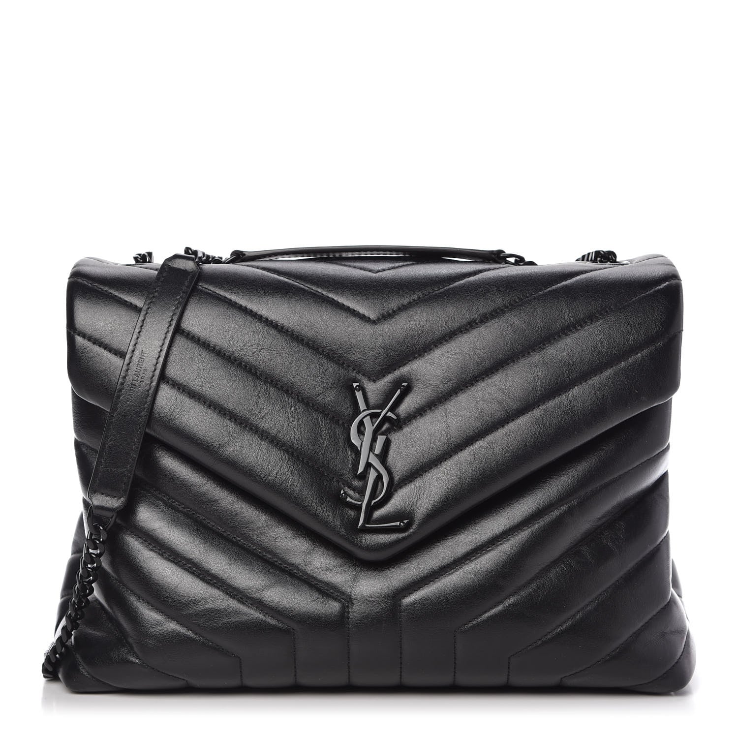 Saint Laurent Calfskin Y Quilted Monogram Medium Loulou Chain Satchel Black 1 of 9