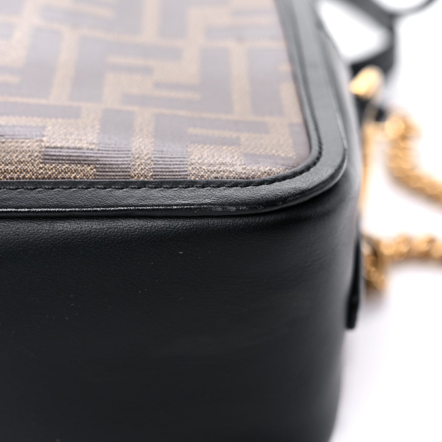 Fendi Glazed Fabric Vitello Century FF 1974 Stamp Patch Camera Case Mogano Panna Black 11 of 12