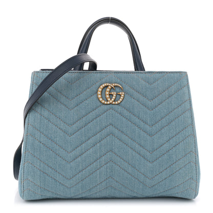 Gucci Denim Matelasse Small Pearly GG Marmont Tote Blue 1 of 11