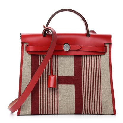 Hermes Vache Hunter Toile H Vibration Herbag Zip 31 PM Bordeaux Ficelle Rouge Piment 4 of 12