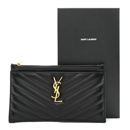 Saint Laurent Grain De Poudre Chevron Monogram Bill Pouch Black 8 of 8