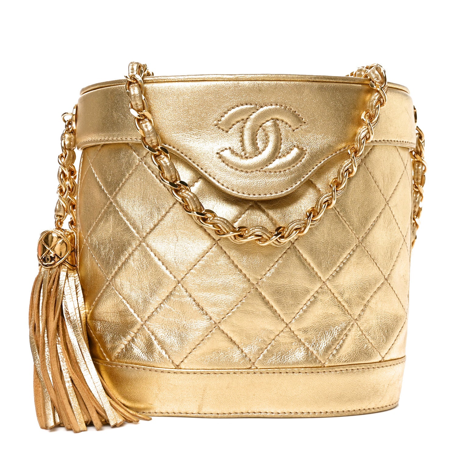 Chanel Metallic Lambskin Quilted Tassel Shoulder Bag Gold 1 of 9