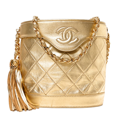 Chanel Metallic Lambskin Quilted Tassel Shoulder Bag Gold 1 of 9