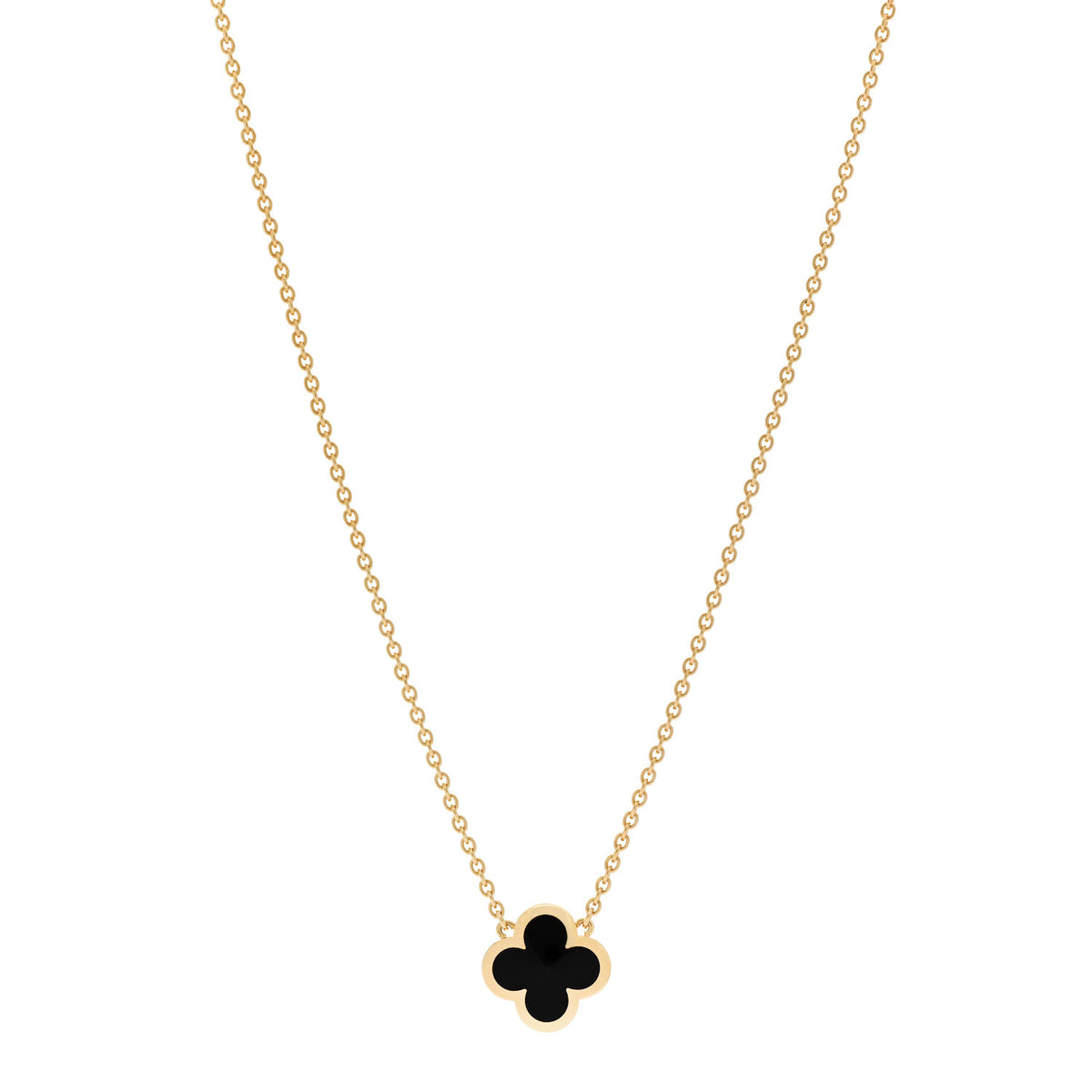 18K Yellow Gold Black Onyx Pure Alhambra Pendant Necklace