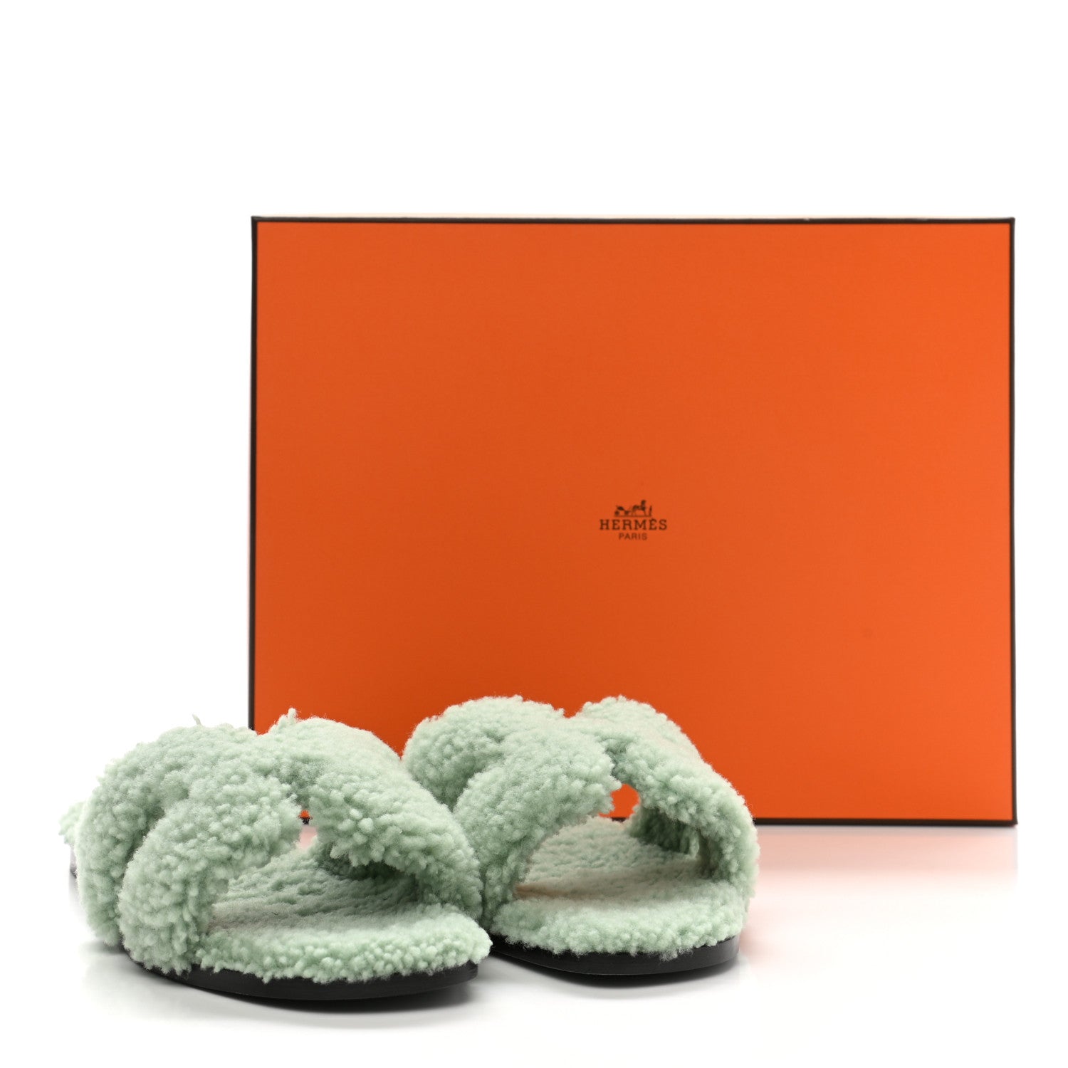 Hermes Woolskin Oran Sandals 37.5 Vert D'Eau 8 of 8