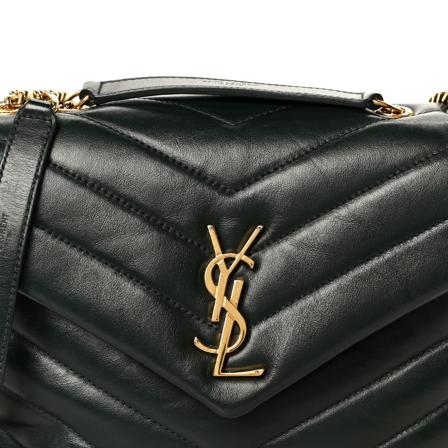 Saint Laurent Calfskin Y Quilted Monogram Small Loulou Chain Satchel Olive 10 of 12