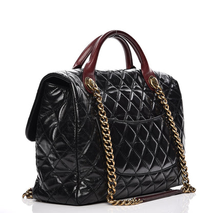 Chanel Glazed Calfskin Castle Rock Large Flap Black Burgundy 4 of 17