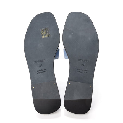 Hermes Box Calfskin Oran Sandals 37 Light Bleu 5 of 9