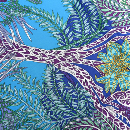 Hermes Silk Maitres de la Foret Scarf 90 Turquoise Ocre Violet 3 of 5