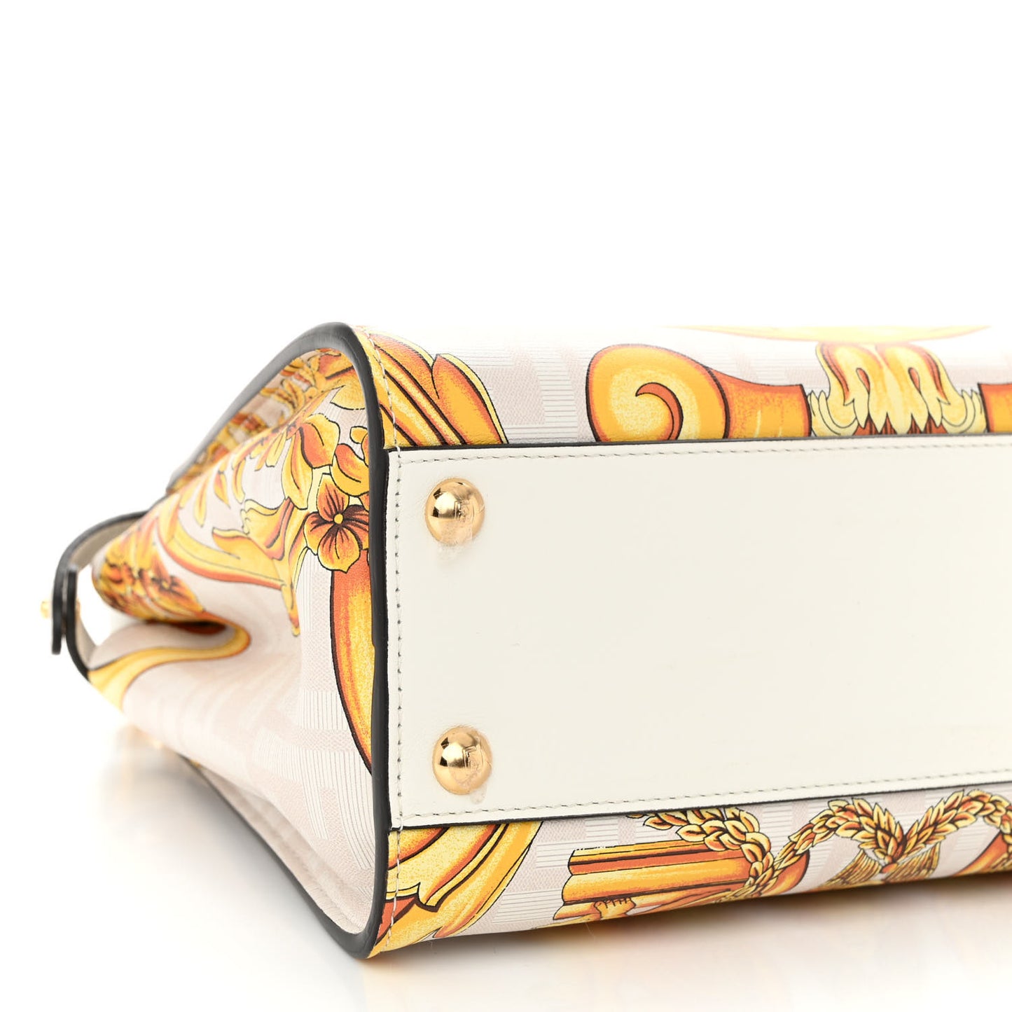 X VERSACE Vitello Seta Nappa Fendace FF Baroque Mini Peekaboo Iconic Satchel White Ice Gold