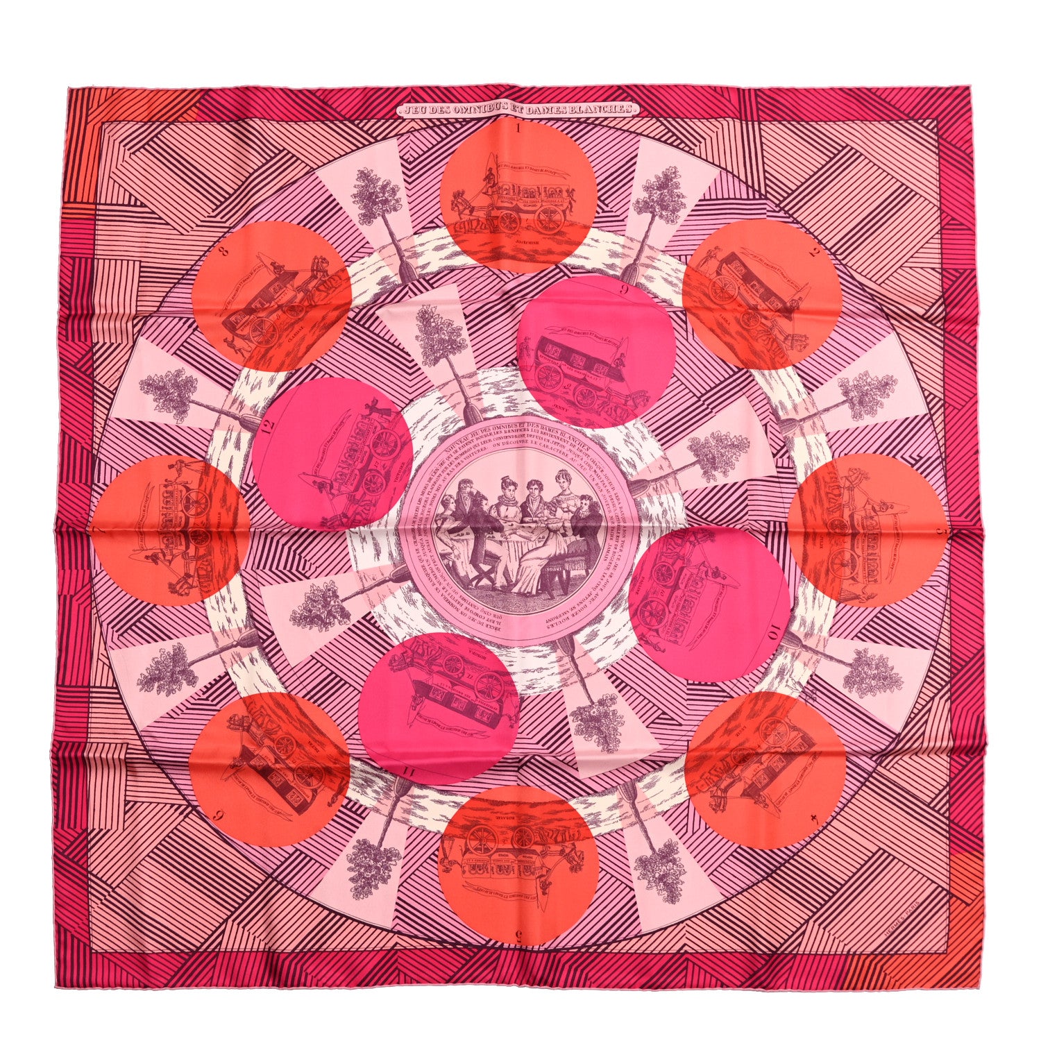 Hermes Silk Jeu Des Omnibus Remix Scarf 90 Rose Corail Fuchsia 1 of 6