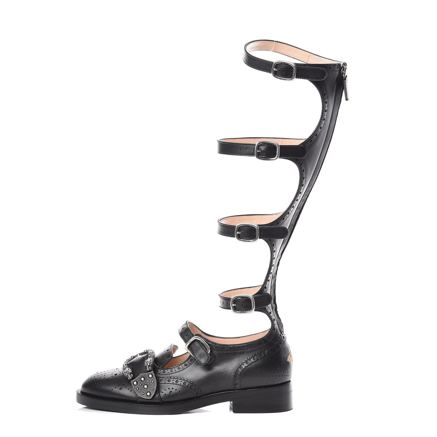 Calfskin Queercore Brogue Knee High Boots 36 Black