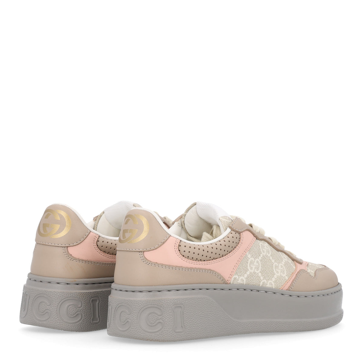 Calfskin GG Supreme Monogram Perforated Womens Platform 55mm Sneakers 35.5 Apricot Pink Beige Grey