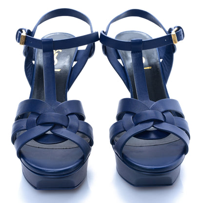 Saint Laurent Calfskin Tribute 75 Platform Sandals 36 Navy 4 of 9