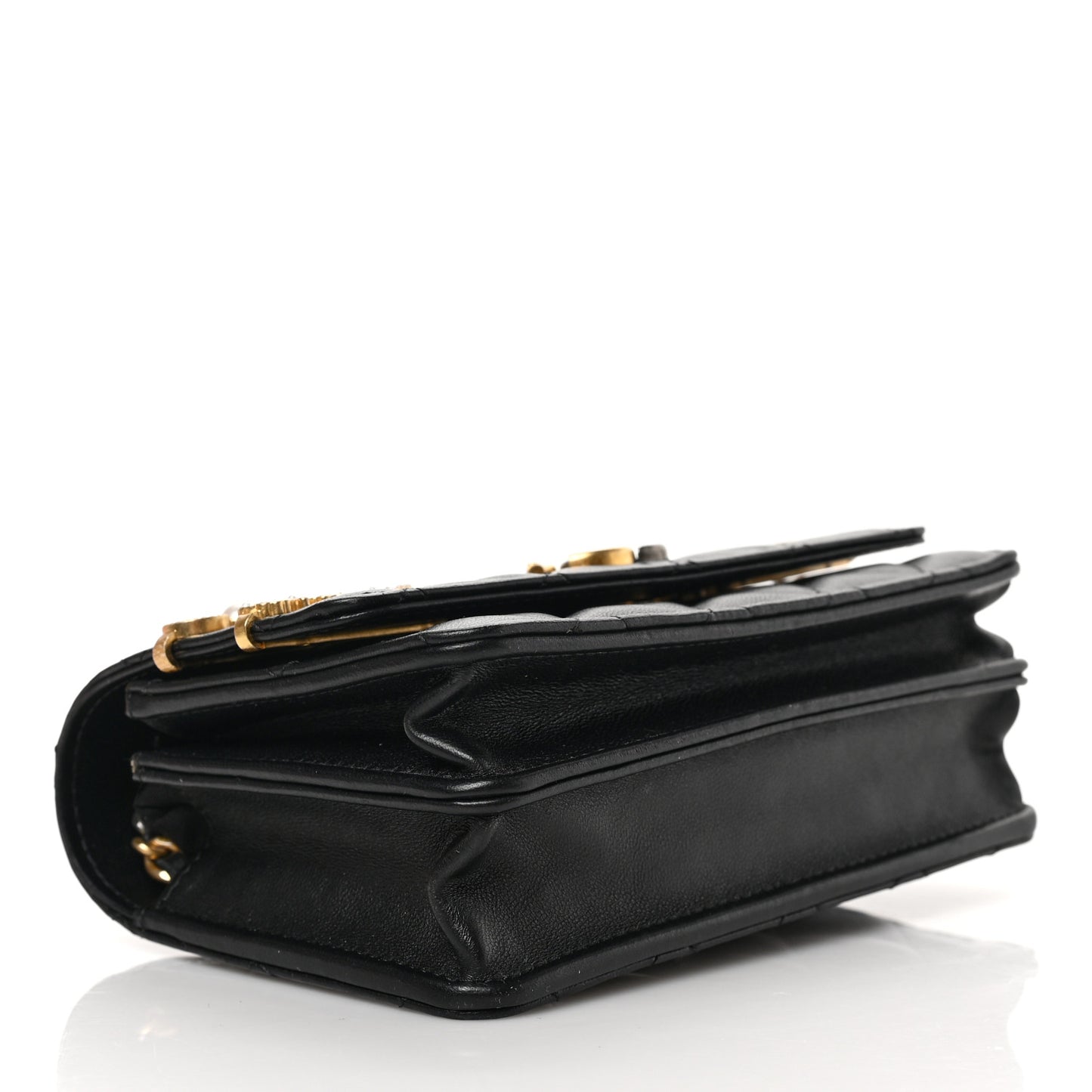 Lambskin Quilted Coco Clips Mini Wallet On Chain WOC Black