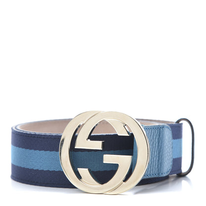 Gucci Calfskin Canvas Web Interlocking G Belt 90 36 Light Blue 1 of 5