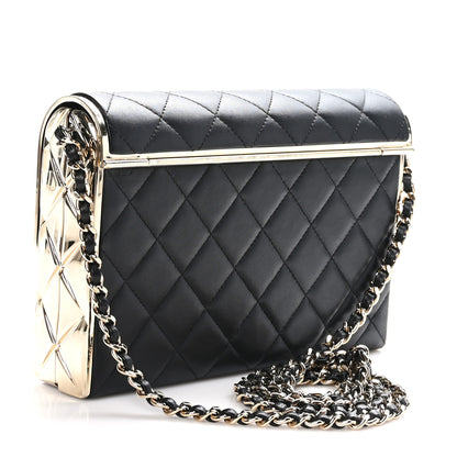 Chanel Lambskin Metal Quilted Medium Evening Bag With Chain Black 3 of 10