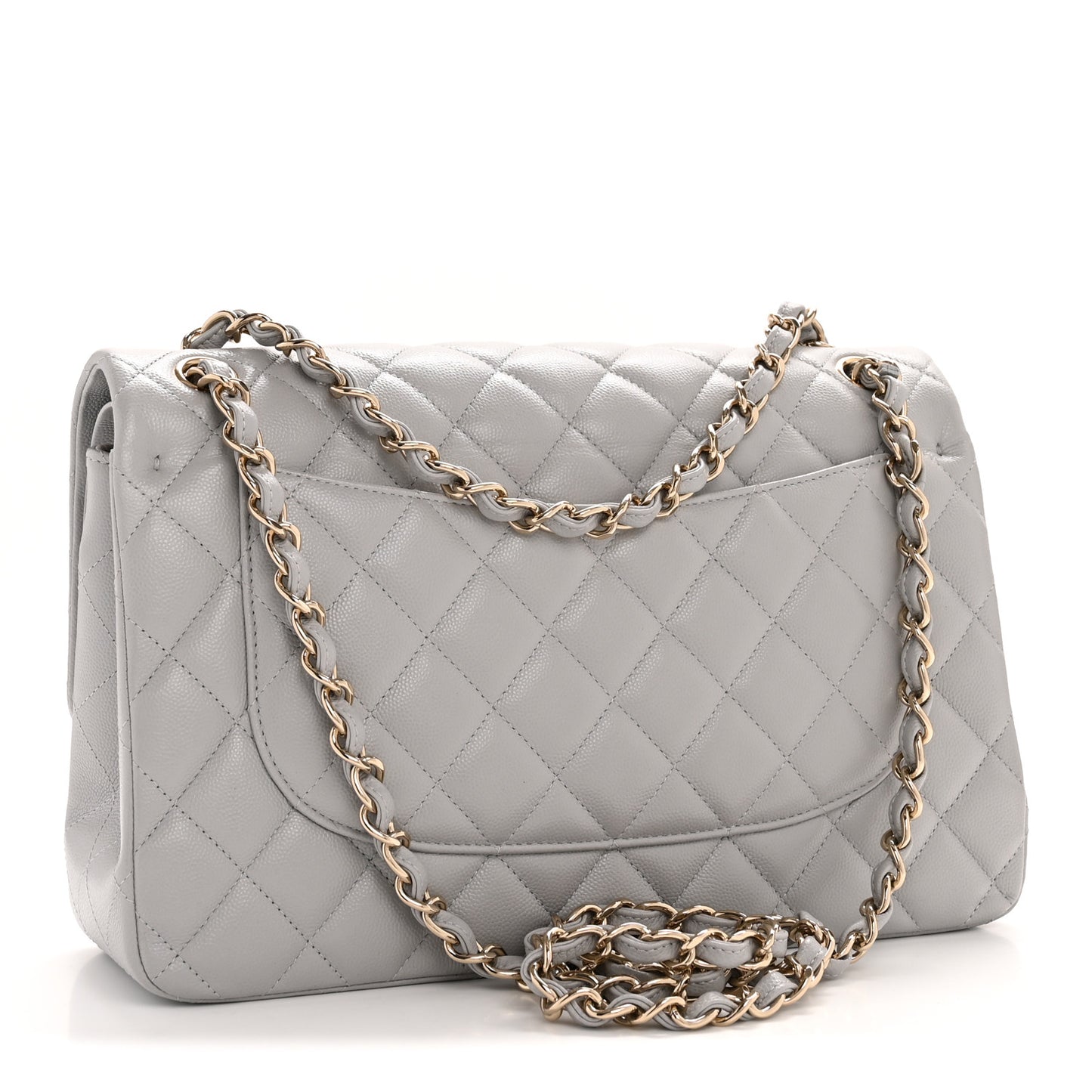 Caviar Quilted Jumbo Double Flap Grey