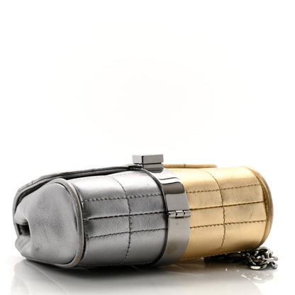 Chanel Metallic Lambskin Square Quilted Wristlet Clutch Gold Silver 4 of 10